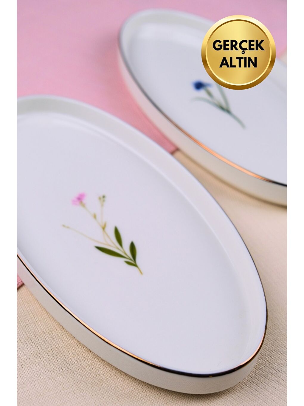 Karışık Porselen Natura Karma Altın Yaldızlı Dik Yanaklı Kayık 26x13x2cm 2 Parça-4