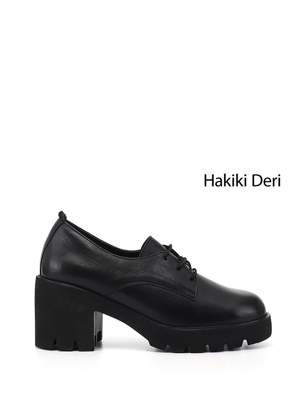 Siyah Kadın SİYAH Bağcıklı Kalın Topuklu Hakiki Deri Ayakkabı