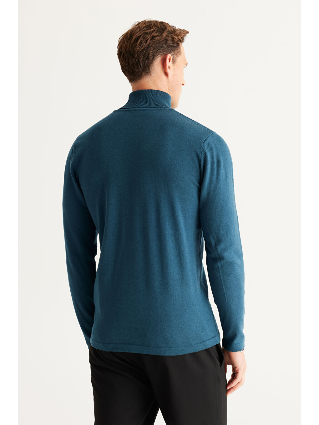 Erkek Petrol Standart Fit Normal Kesim Tam Balıkçı Yaka Triko Kazak-4