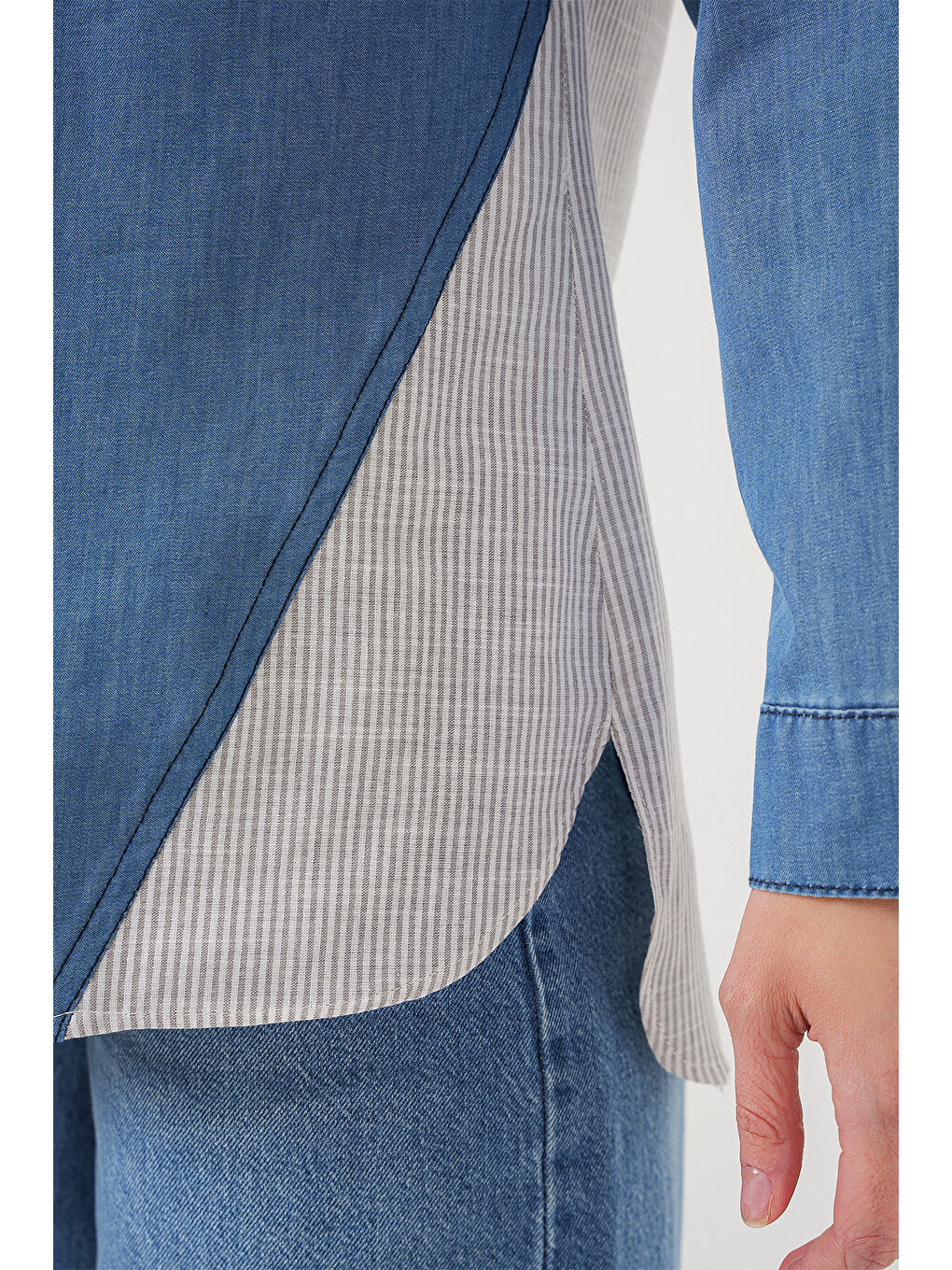 Kadın Sırt Detaylı Jean Gömlek 20305   Mavi-3