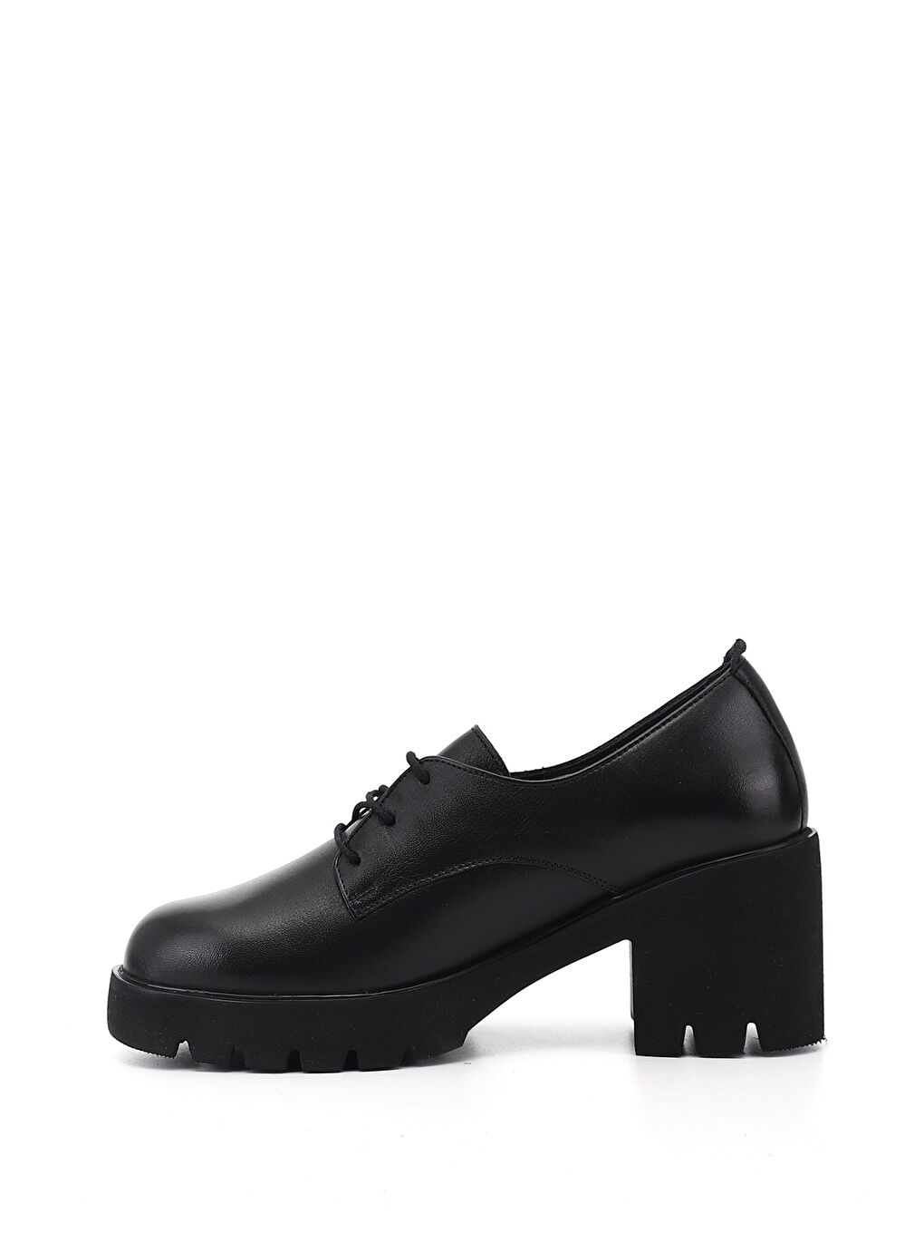 Siyah Kadın SİYAH Bağcıklı Kalın Topuklu Hakiki Deri Ayakkabı-2