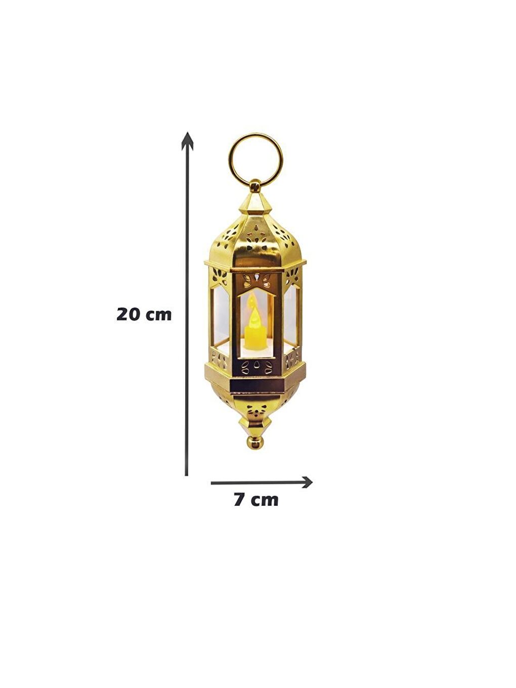 Sarı Asılabilir Ramazan Temalı Led Işıklı Pilli Dekoratif Fener – Altın 20 cm-2