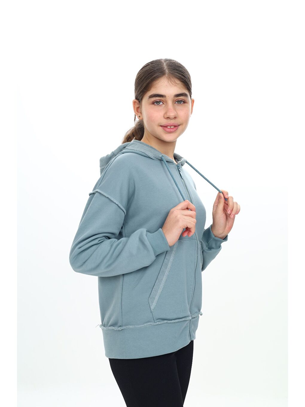 Mavi Kız Çocuk Kapüşonlu Hırka-1