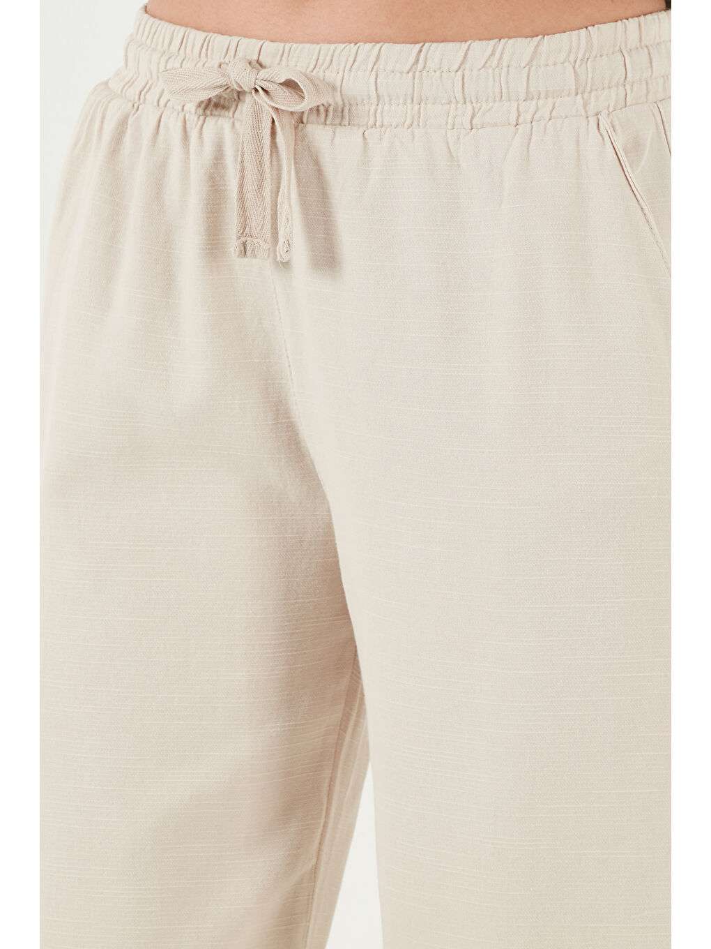 Bej Pamuklu Relaxed Fit Yüksek Bel Geniş Paça Pantolon 668Yp5275-5