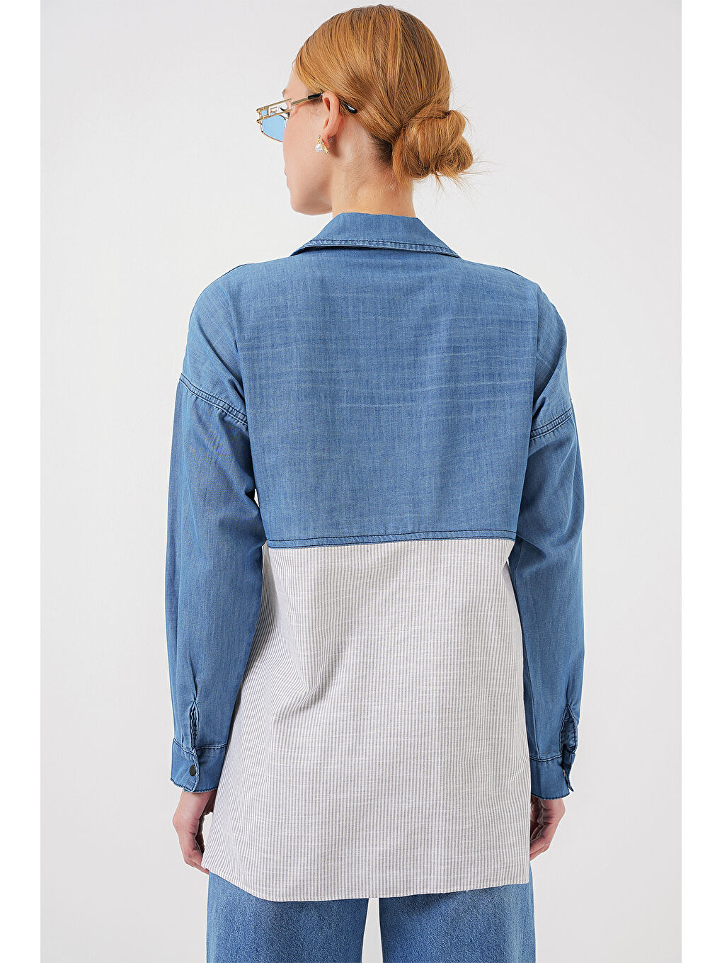 Kadın Sırt Detaylı Jean Gömlek 20305   Mavi-6