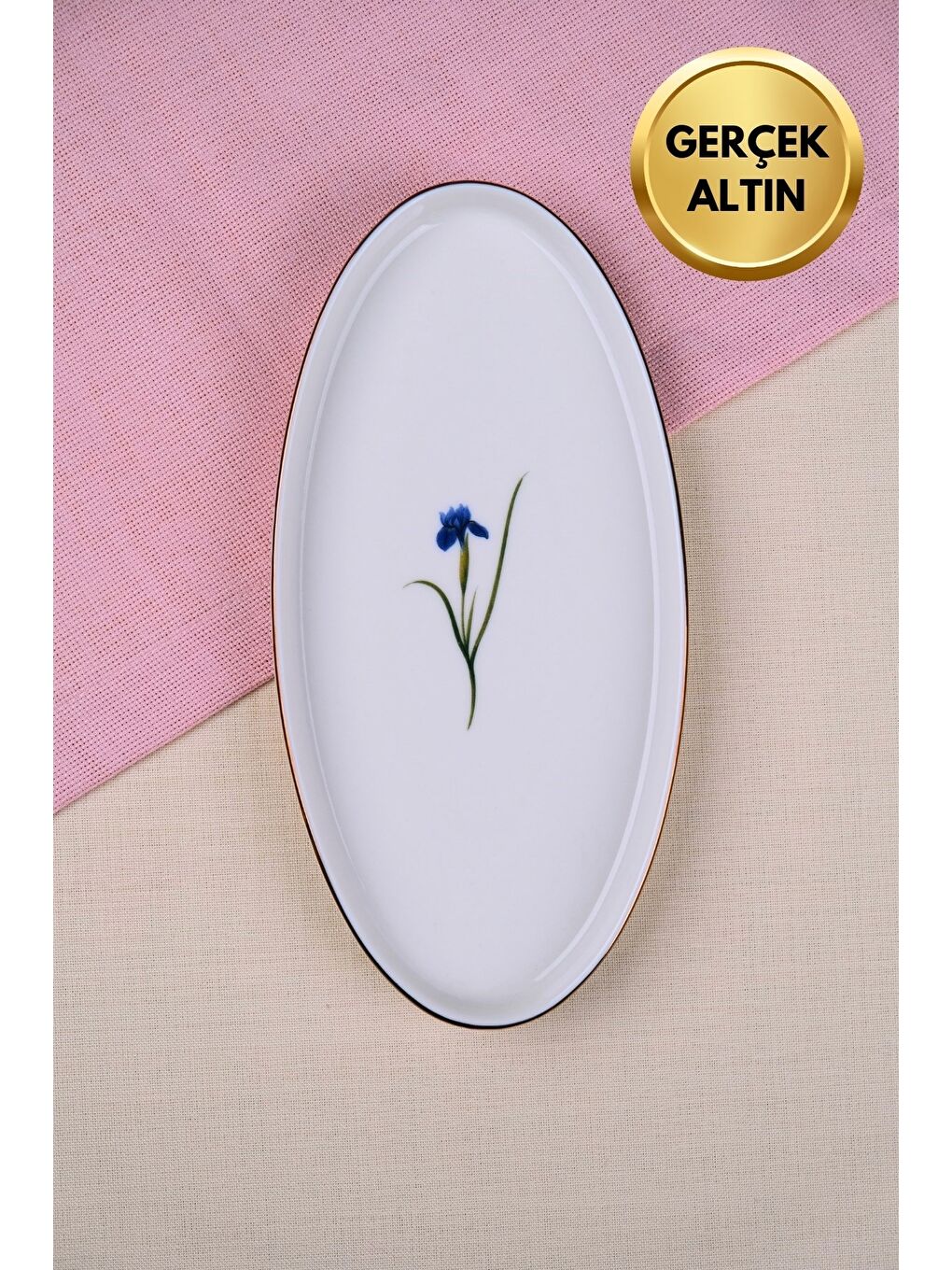 Karışık Porselen Natura İris Altın Yaldızlı Dik Yanaklı Kayık 26x13x2cm 4 lü-2