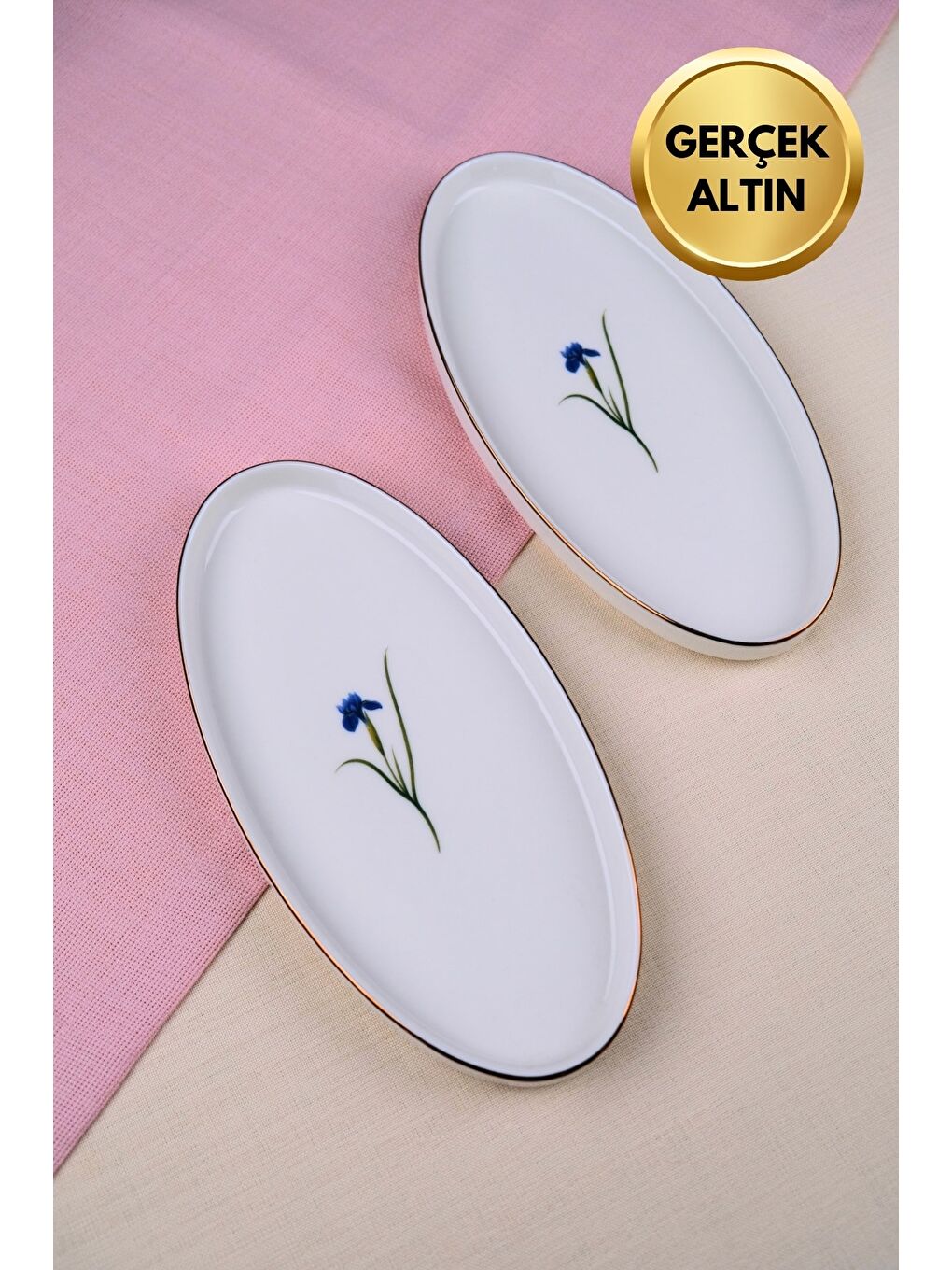 Karışık Porselen Natura İris Altın Yaldızlı Dik Yanaklı Kayık 26x13x2cm 2 li-1