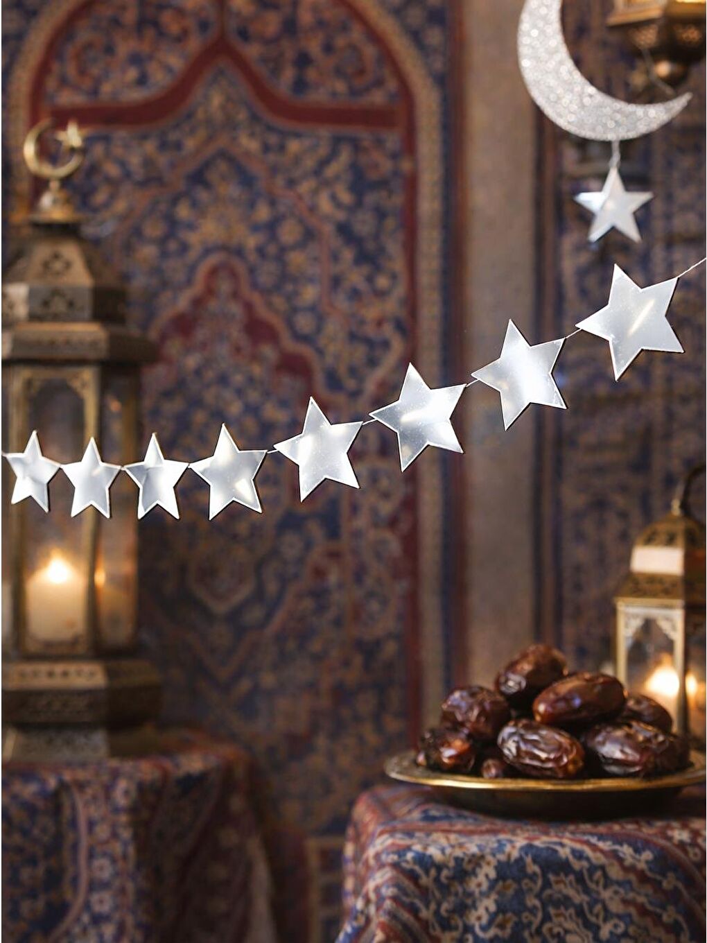 Gri Hoşgeldin Ramazan Duvar Dekoru Yıldız Sarkı Süs Gümüş 5 m