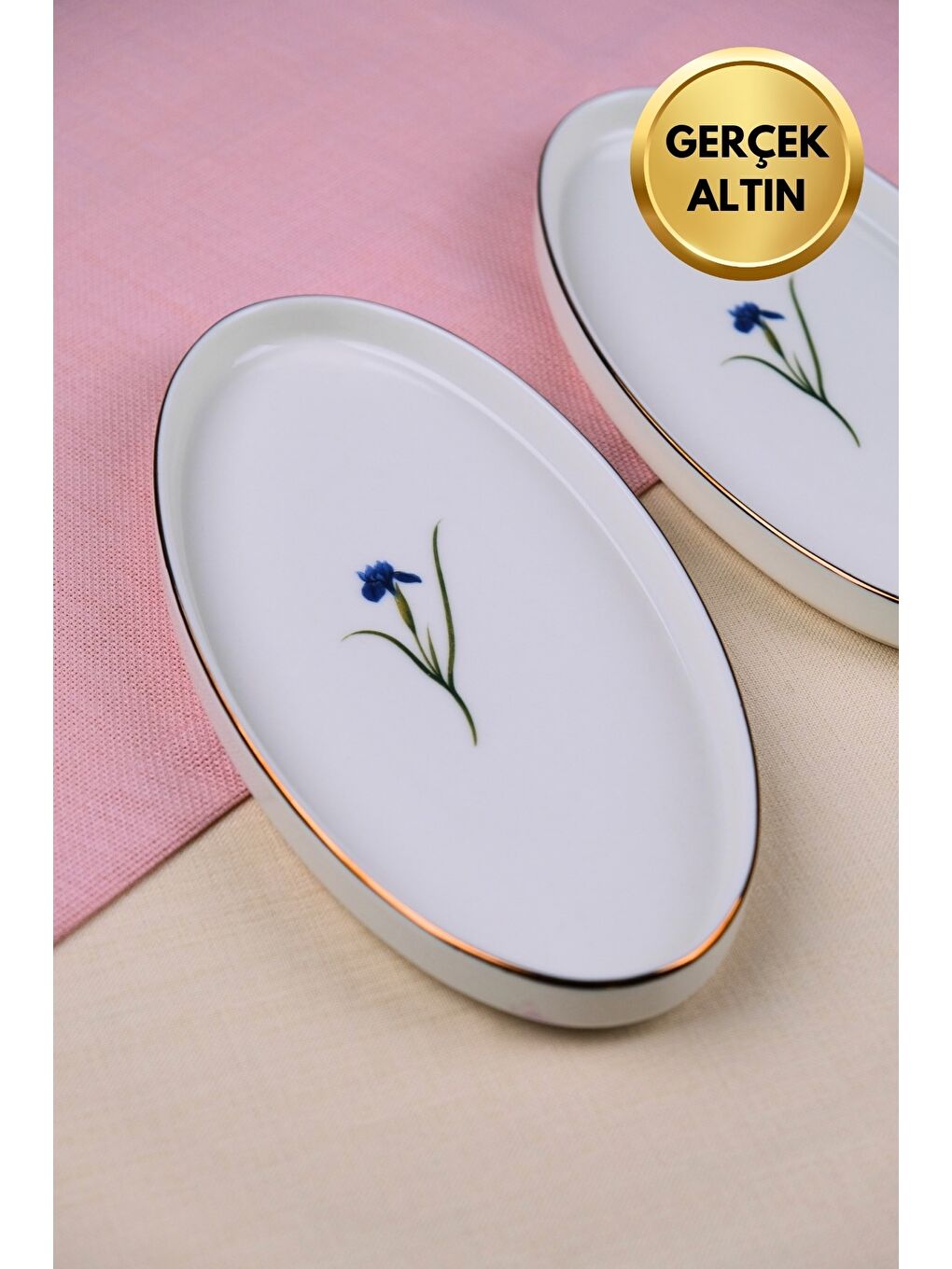 Karışık Porselen Natura İris Altın Yaldızlı Dik Yanaklı Kayık 26x13x2cm 2 li-2