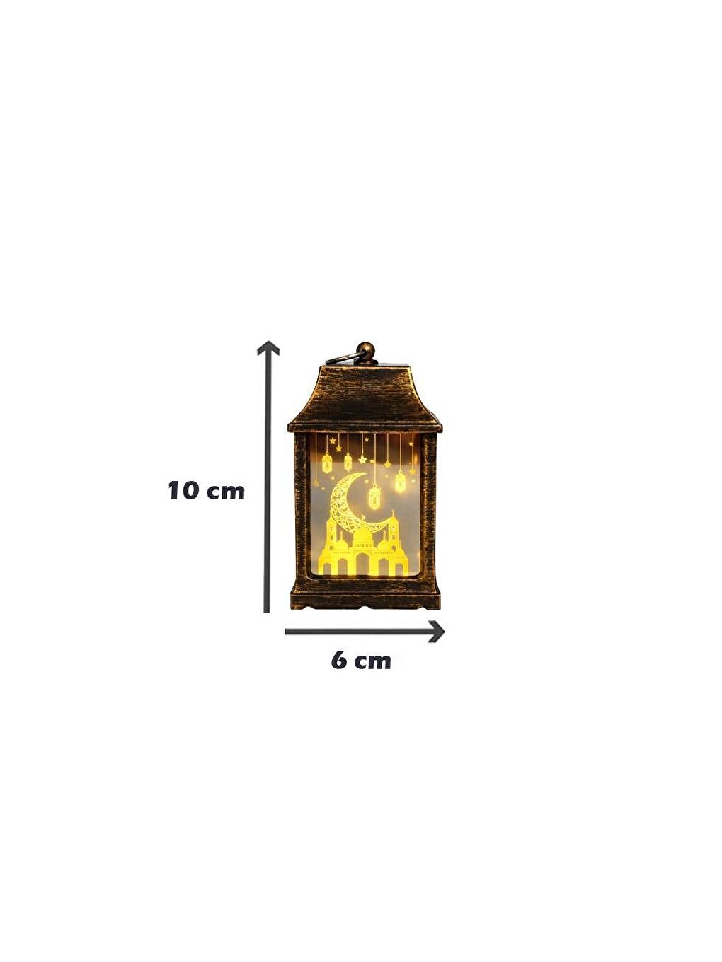 Sarı Mini Ramazan Feneri – Led Işıklı Pilli Eskitme Detaylı Altın 10 cm-2