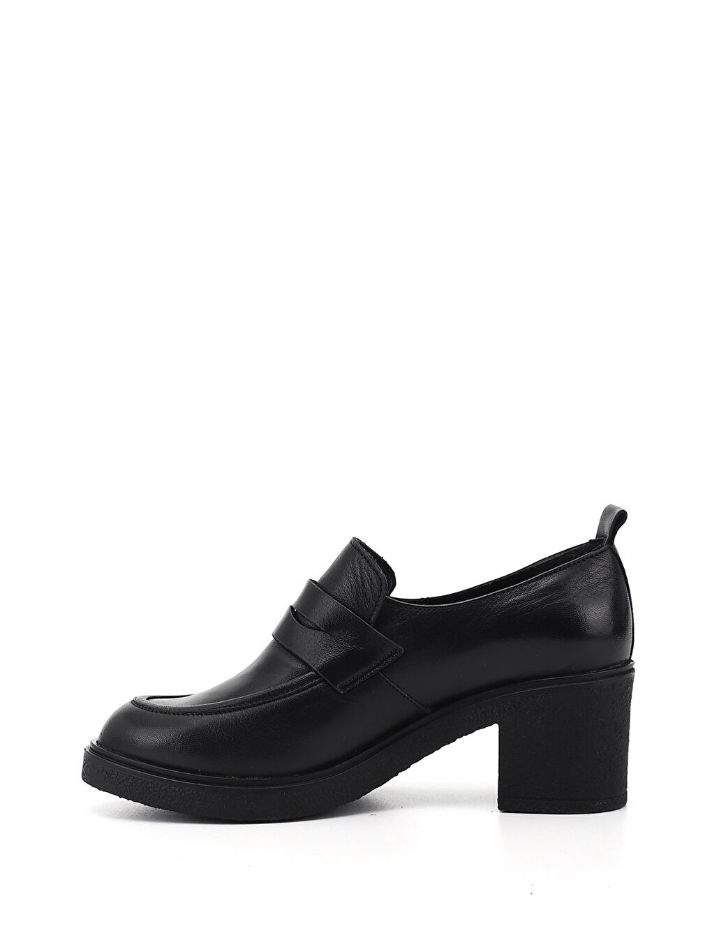Siyah Kadın SİYAH Loafer Kalın Topuklu Hakiki Deri Ayakkabı-2