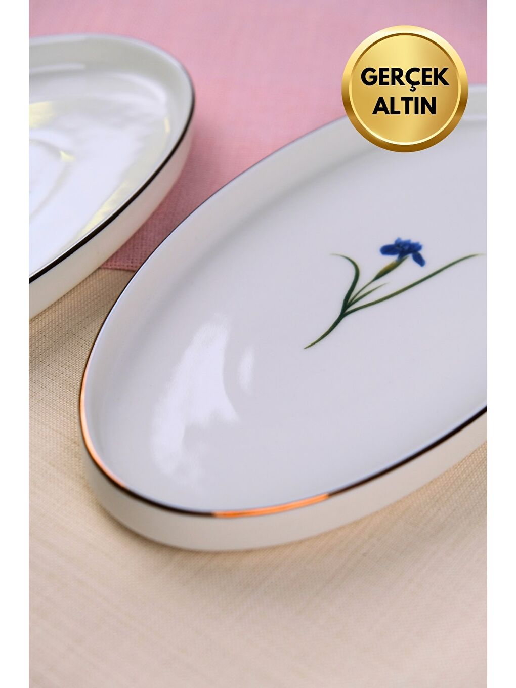 Karışık Porselen Natura İris Altın Yaldızlı Dik Yanaklı Kayık 26x13x2cm 2 li-3