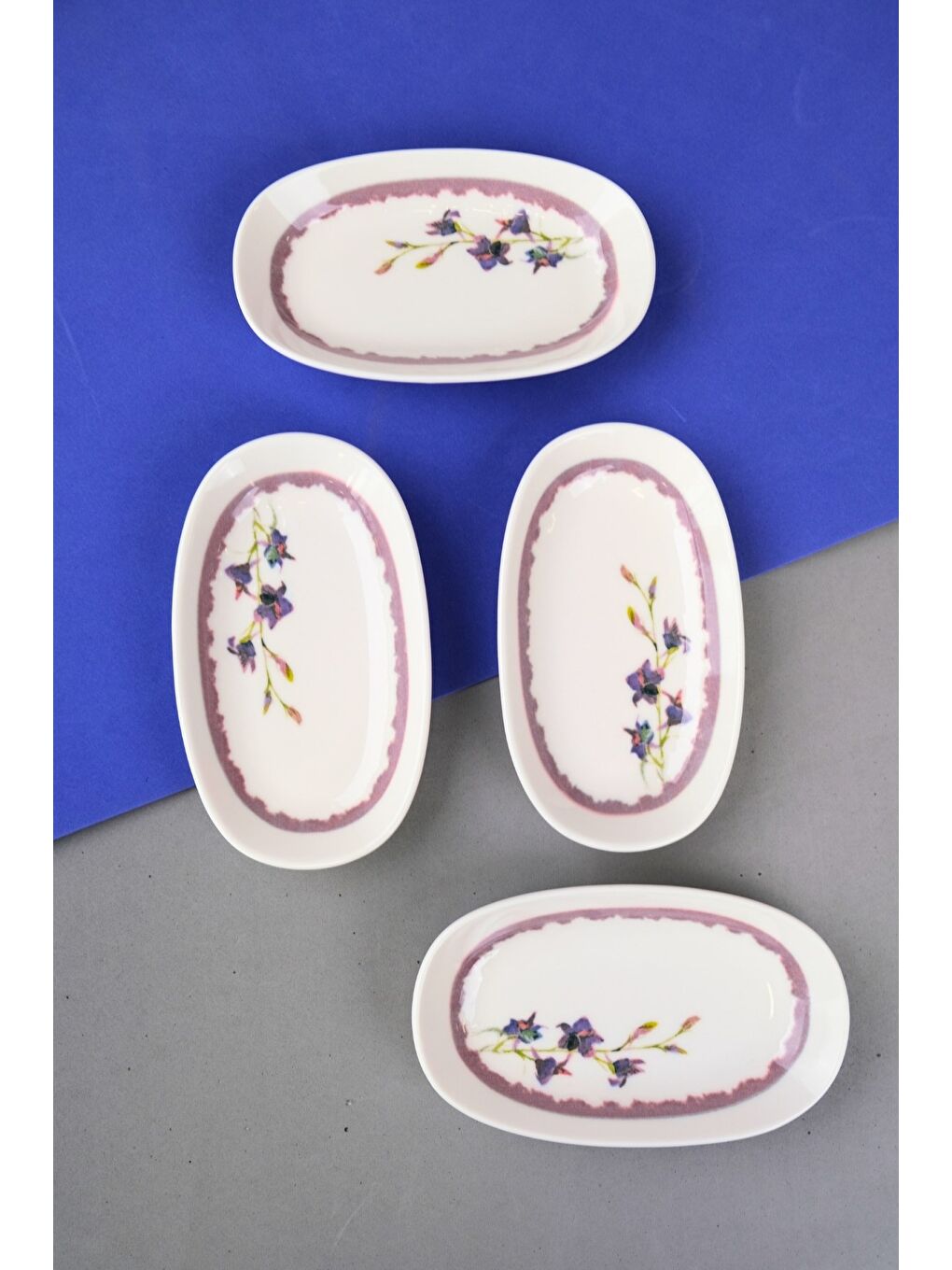 Karışık Porselen Morden Oval Kayık Tabak 15x8,5x2cm 4 Parça