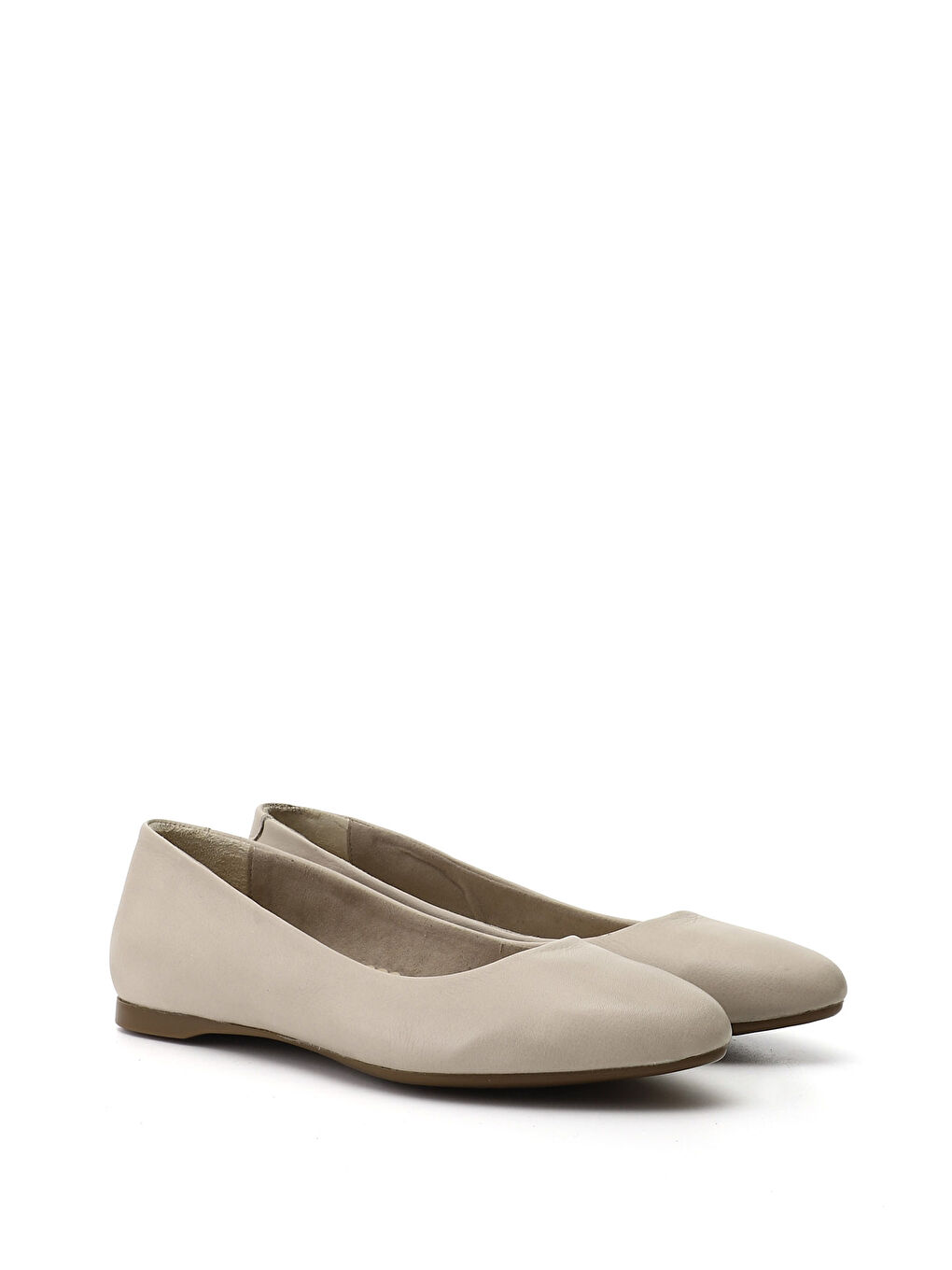 Bej Kadın YENİ BEJ Sivri Burun Düz Taban Hakiki Deri Babet-1