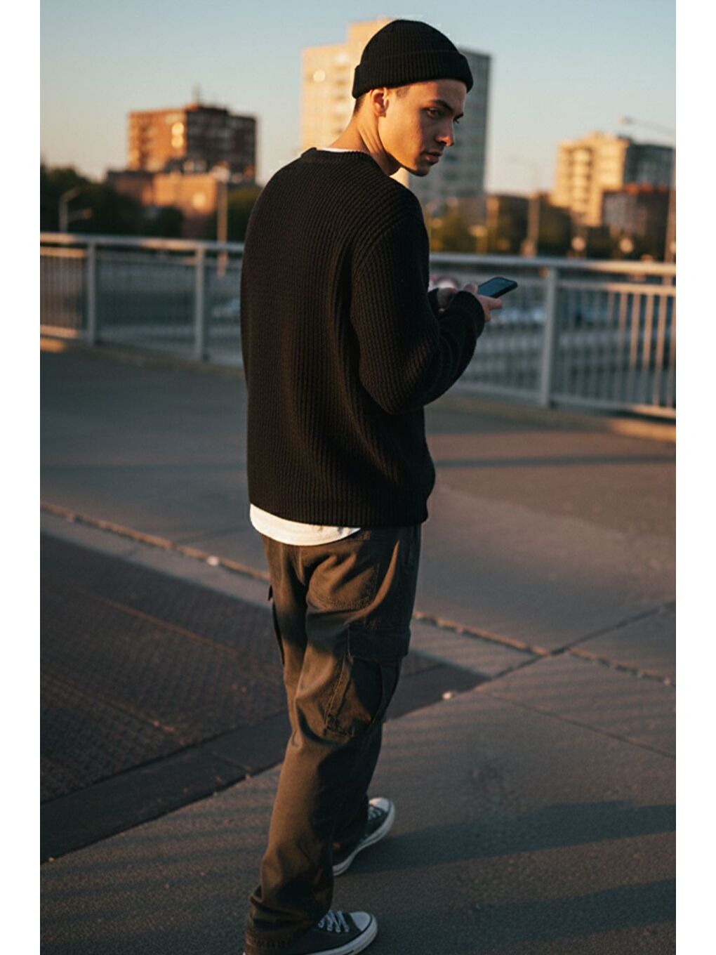 Siyah Erkek Bisiklet Yaka Örme Triko Kazak-2