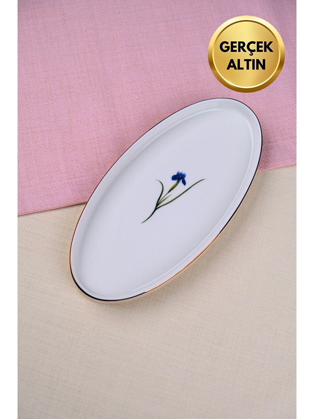 Karışık Porselen Natura İris Altın Yaldızlı Dik Yanaklı Kayık 26x13x2cm Tekli-1