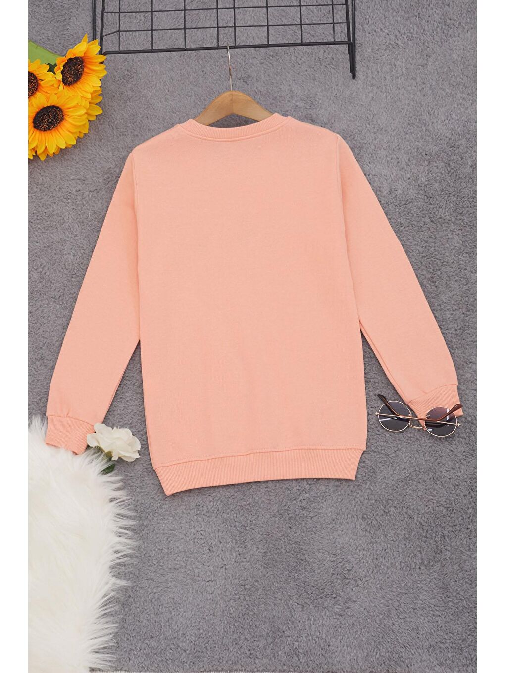 Pembe Somon Papatya Nakışlı Kız Çocuk Kız Çocuk Sweatshirt 17202-3