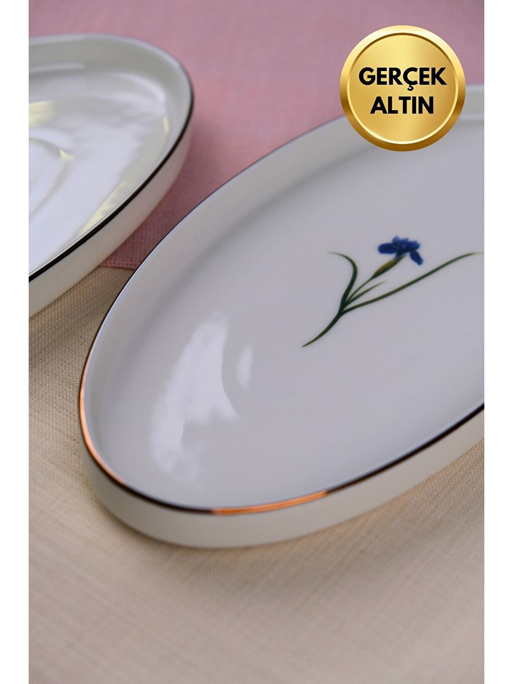 Karışık Porselen Natura İris Altın Yaldızlı Dik Yanaklı Kayık 26x13x2cm Tekli-2