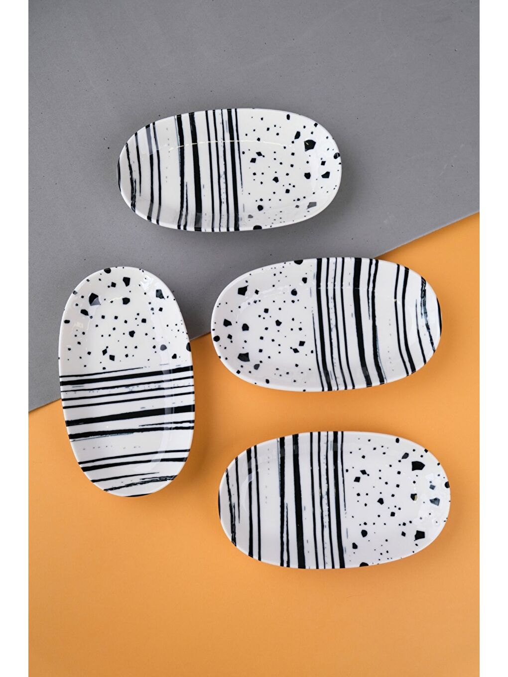 Karışık Porselen Sidereal Oval Kayık Tabak 19x11x2,50cm 4 Parça