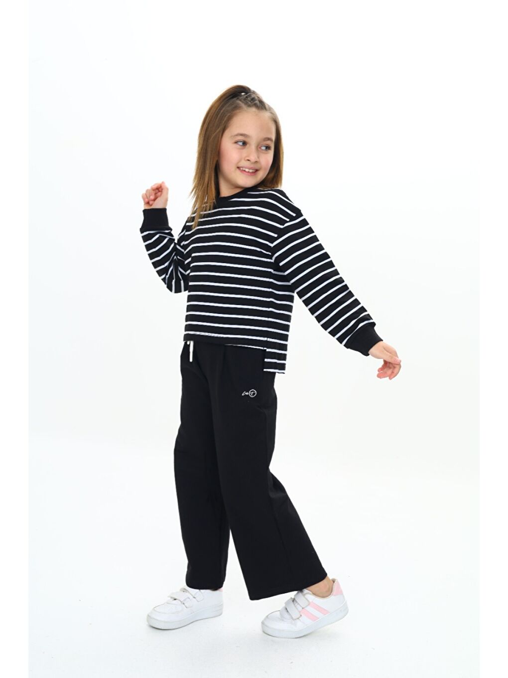 Siyah Kız Çocuk Çizgili Eşofman Takım