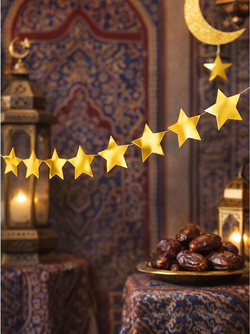 Sarı Hoşgeldin Ramazan Duvar Dekoru Yıldız Sarkı Süs Altın 5 m