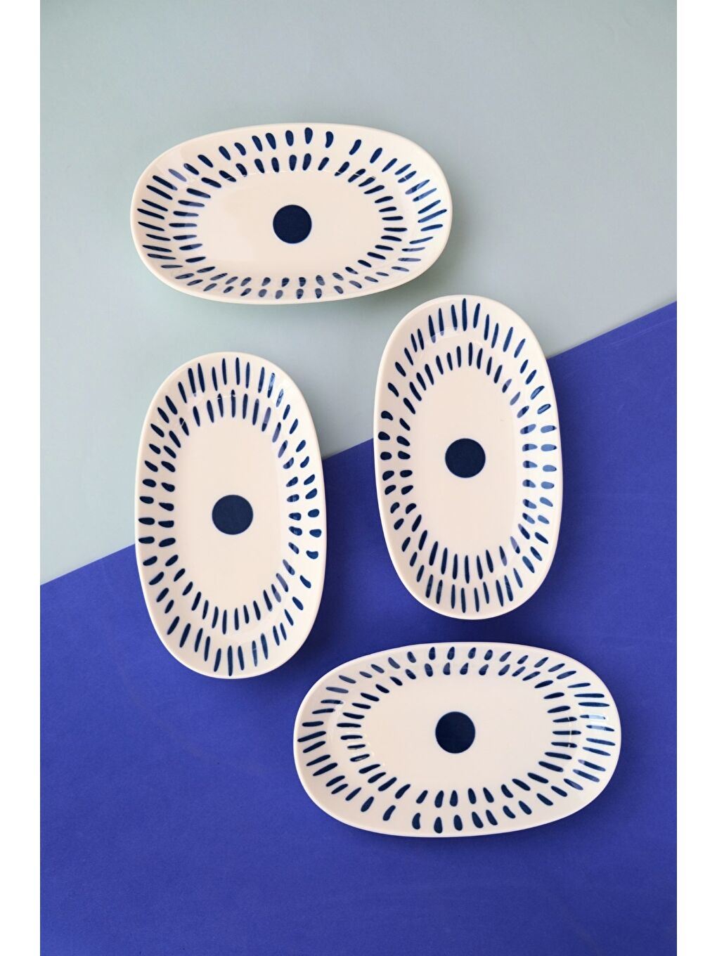Karışık Porselen Spotty Oval Kayık Tabak 19x11x2,50cm 4 Parça