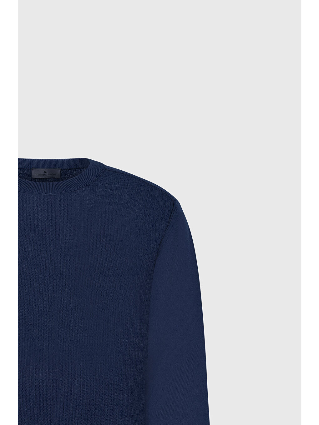 Erkek Lacivert Standart Fit Normal Kesim Bisiklet Yaka Jakarlı Triko Kazak-6