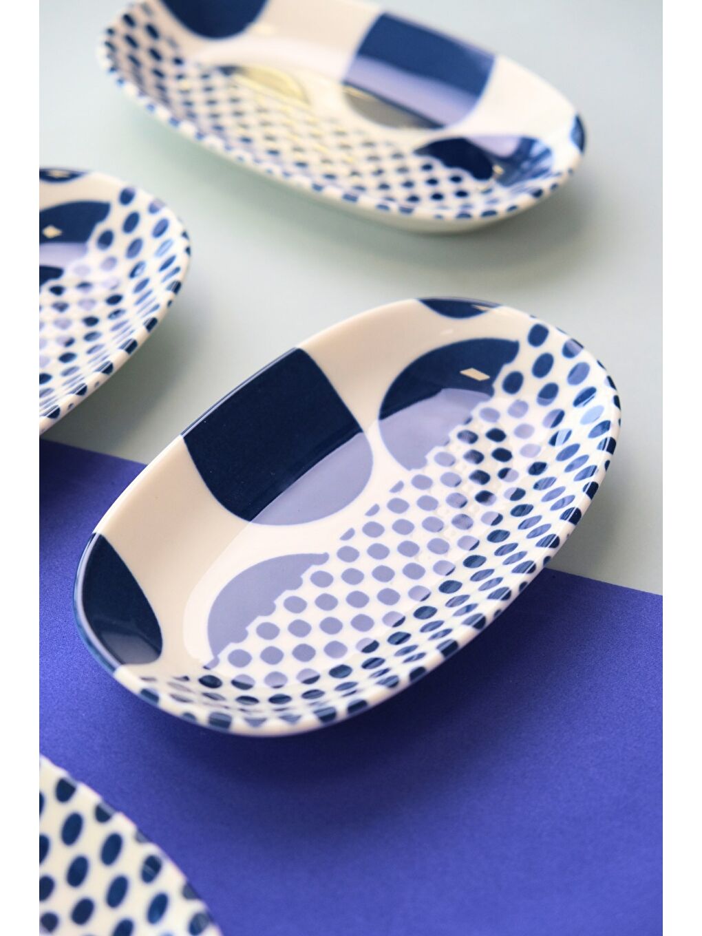 Karışık Porselen Spotty Oval Kayık Tabak 15x8,5x2cm 4 Parça-1