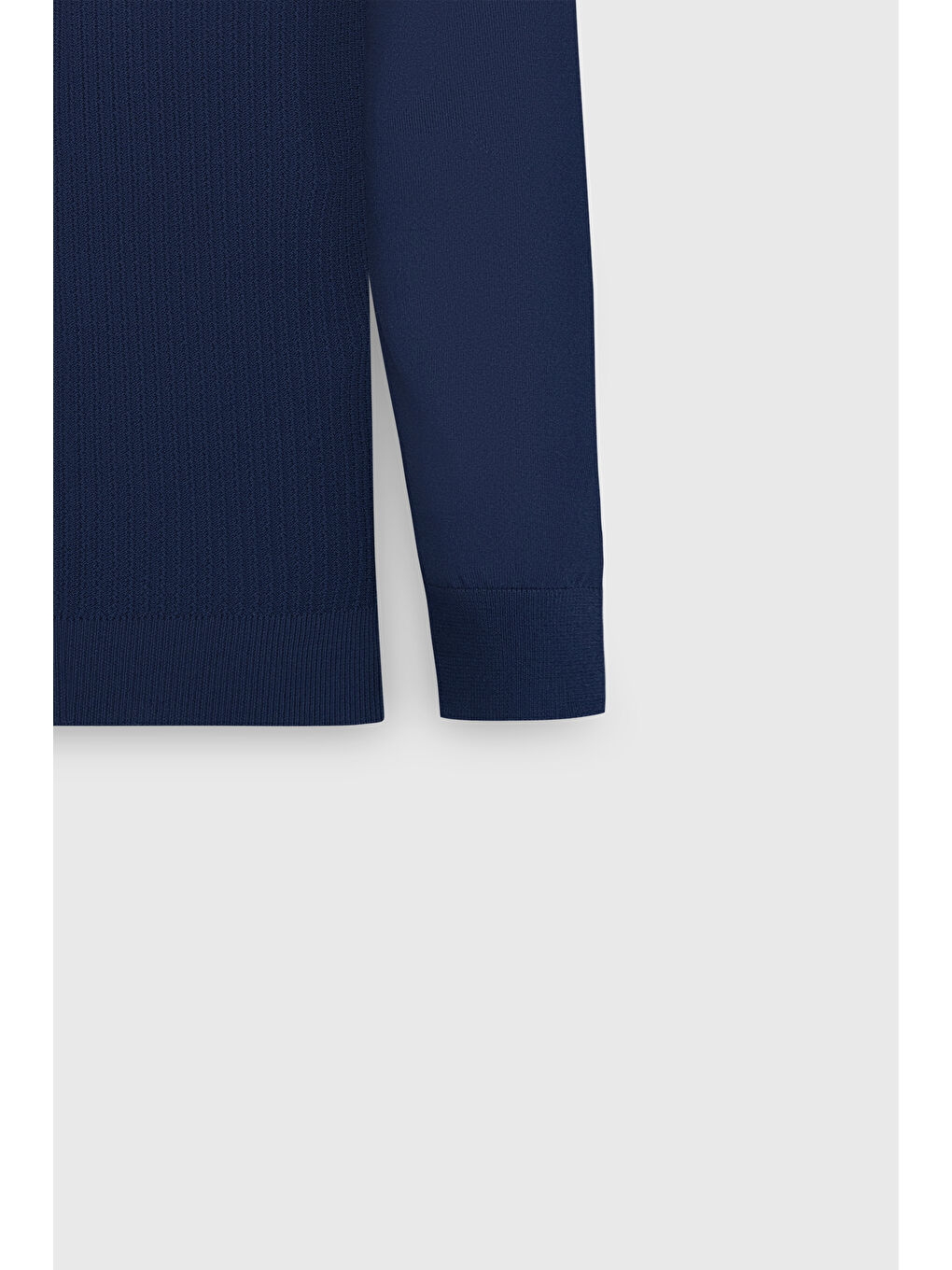 Erkek Lacivert Standart Fit Normal Kesim Bisiklet Yaka Jakarlı Triko Kazak-7