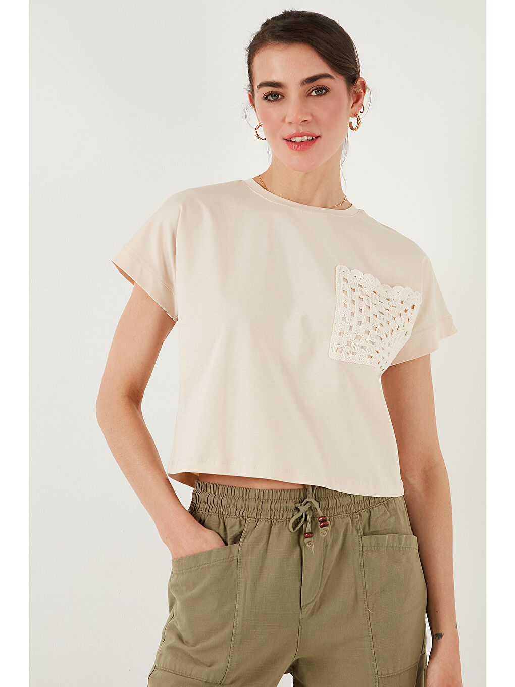 Gri Pamuklu Tek Cepli Regular Fit Bisiklet Yaka T Shirt 5865818-2