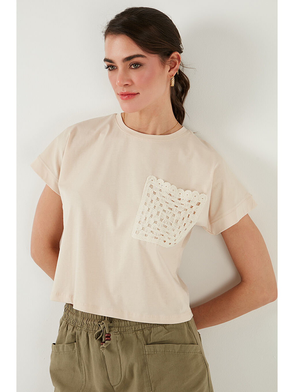 Gri Pamuklu Tek Cepli Regular Fit Bisiklet Yaka T Shirt 5865818-3