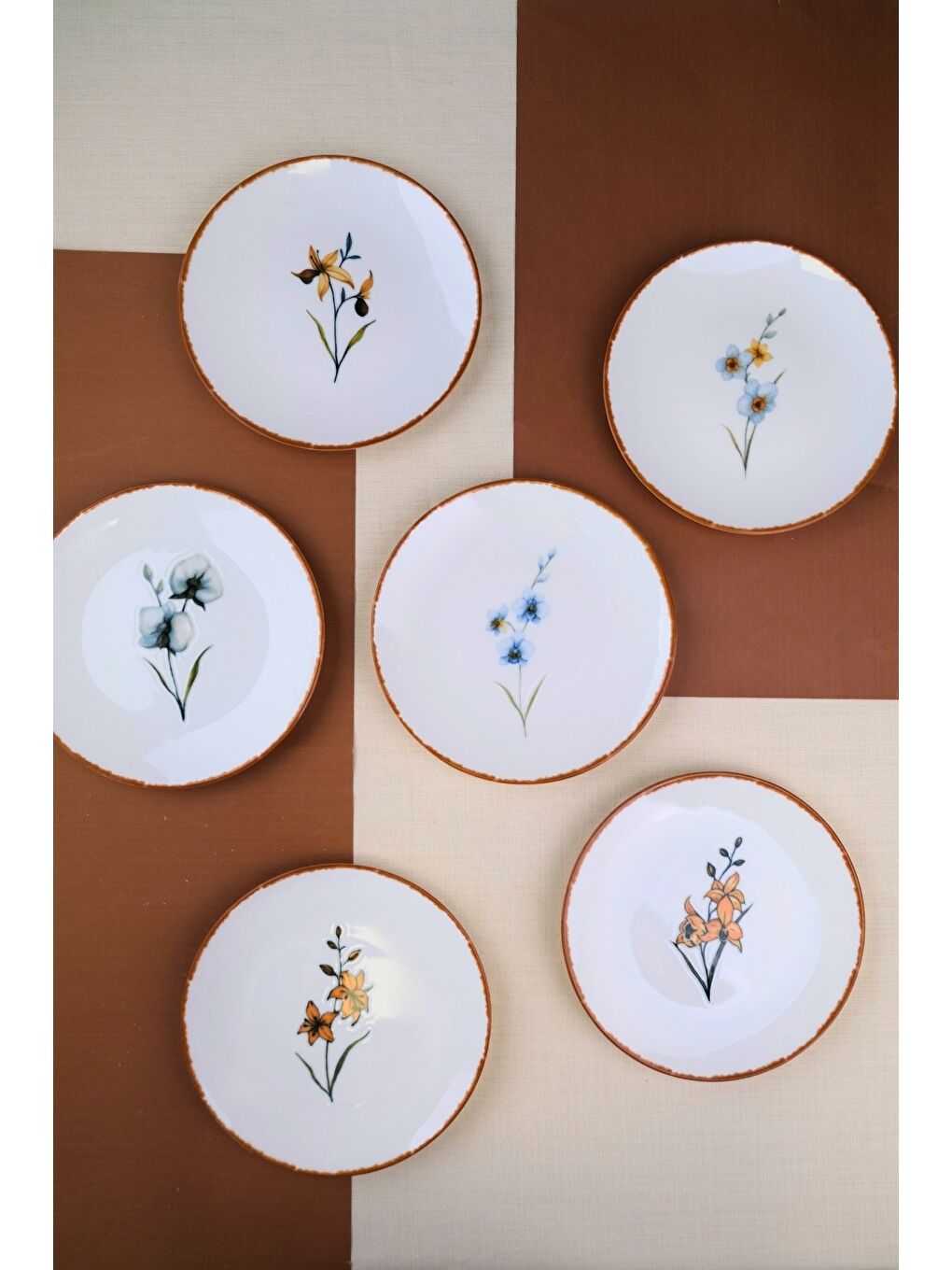 Karışık Porselen Azelya Karma Pasta Tabağı Seti 19,50cm 6 Kişilik 6 Parça