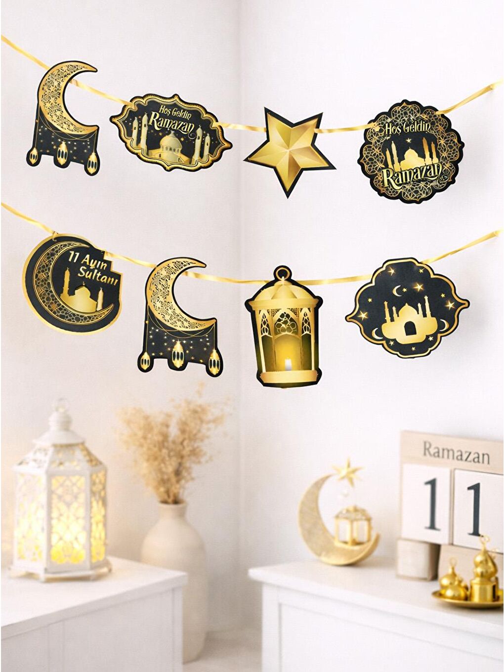 Ramazan Dekoratif Banner – Hoş Geldin Ramazan Süslemesi Yeşil Gold