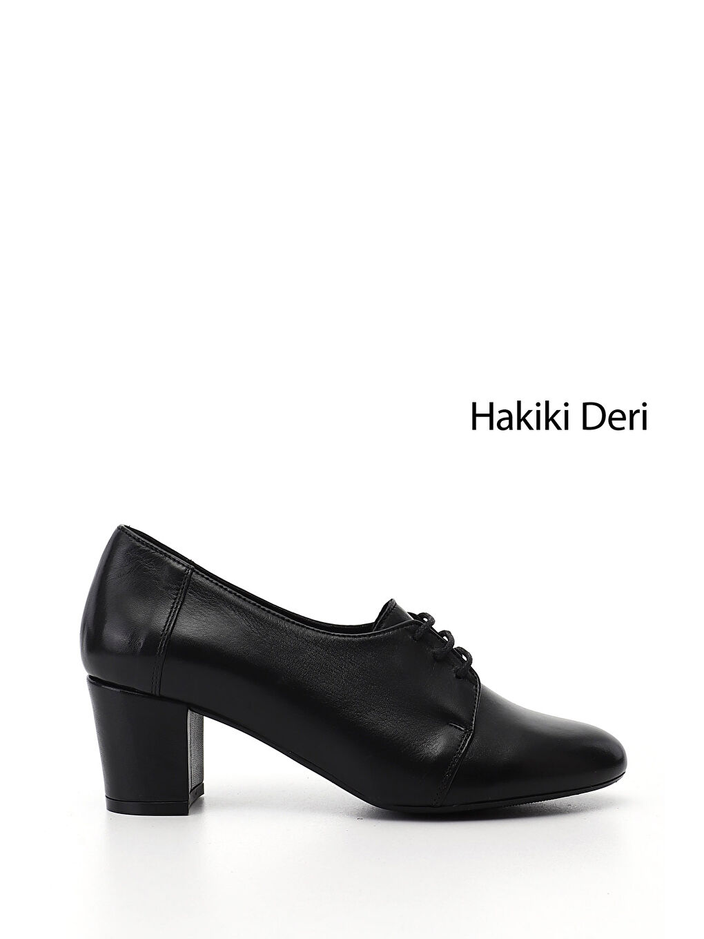 Siyah Kadın SİYAH Bağcıklı Kalın Topuklu Hakiki Deri Oxford Ayakkabı