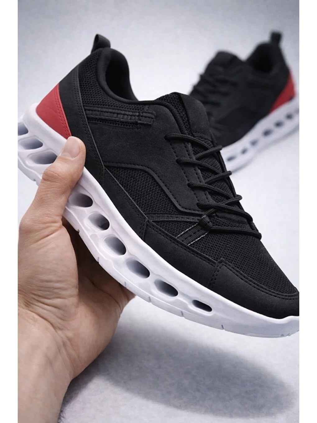 Siyah Erkek Beyaz Street Style Sneaker Hafif Esnek Taban Günlük Kullanım Spor Yürüyüş Ayakkabısı-5