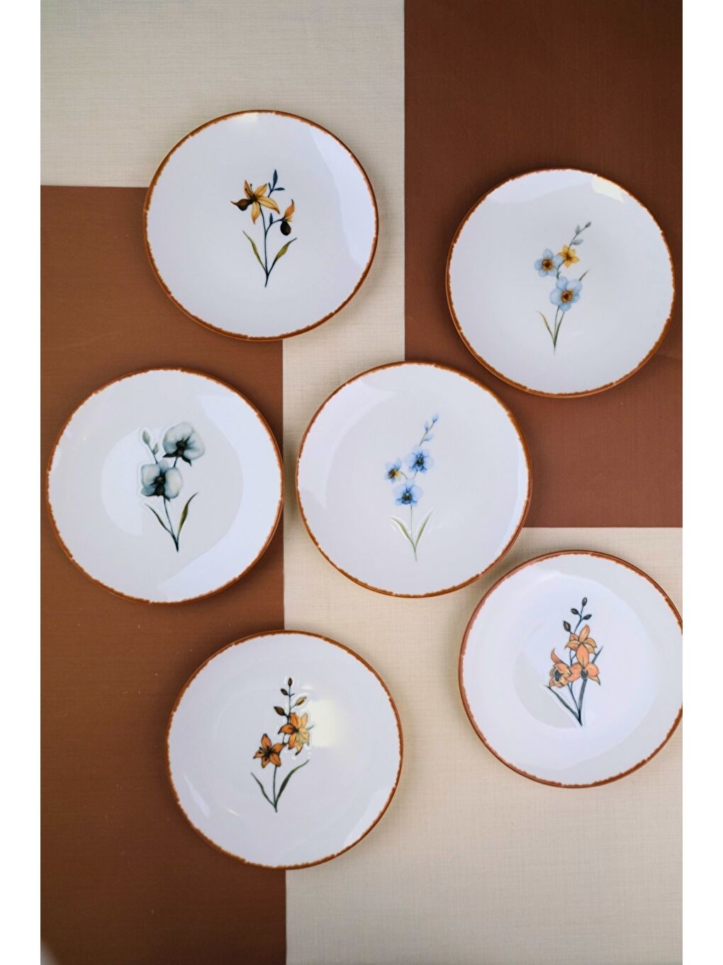 Karışık Porselen Azelya Karma Pasta Tabağı Seti 19,50cm 6 Kişilik 6 Parça-1