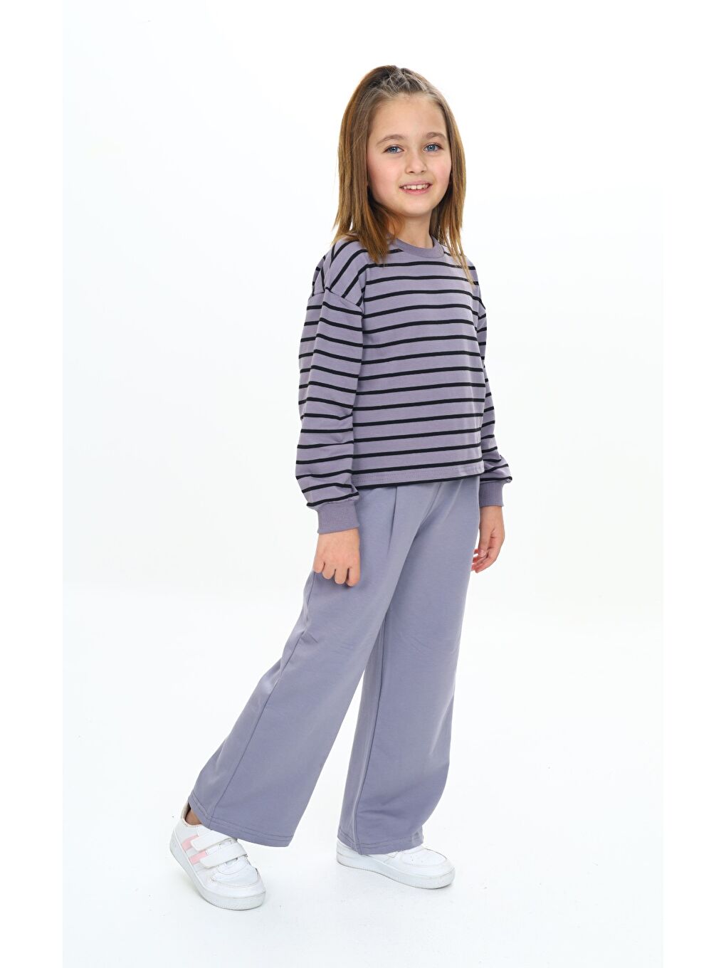 Gri Kız Çocuk Çizgili Eşofman Takım-2