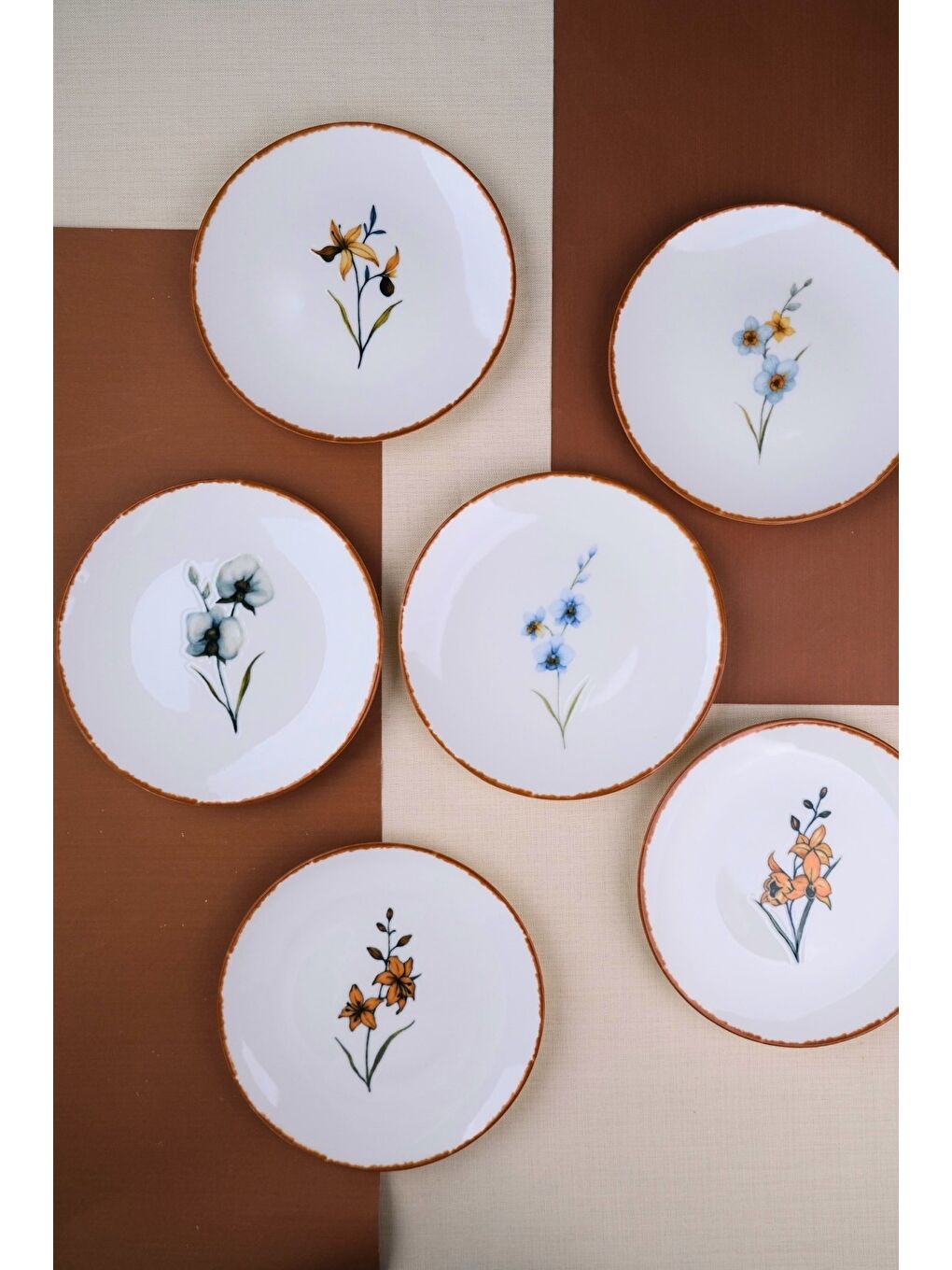 Karışık Porselen Azelya Karma Pasta Tabağı Seti 19,50cm 6 Kişilik 6 Parça-2