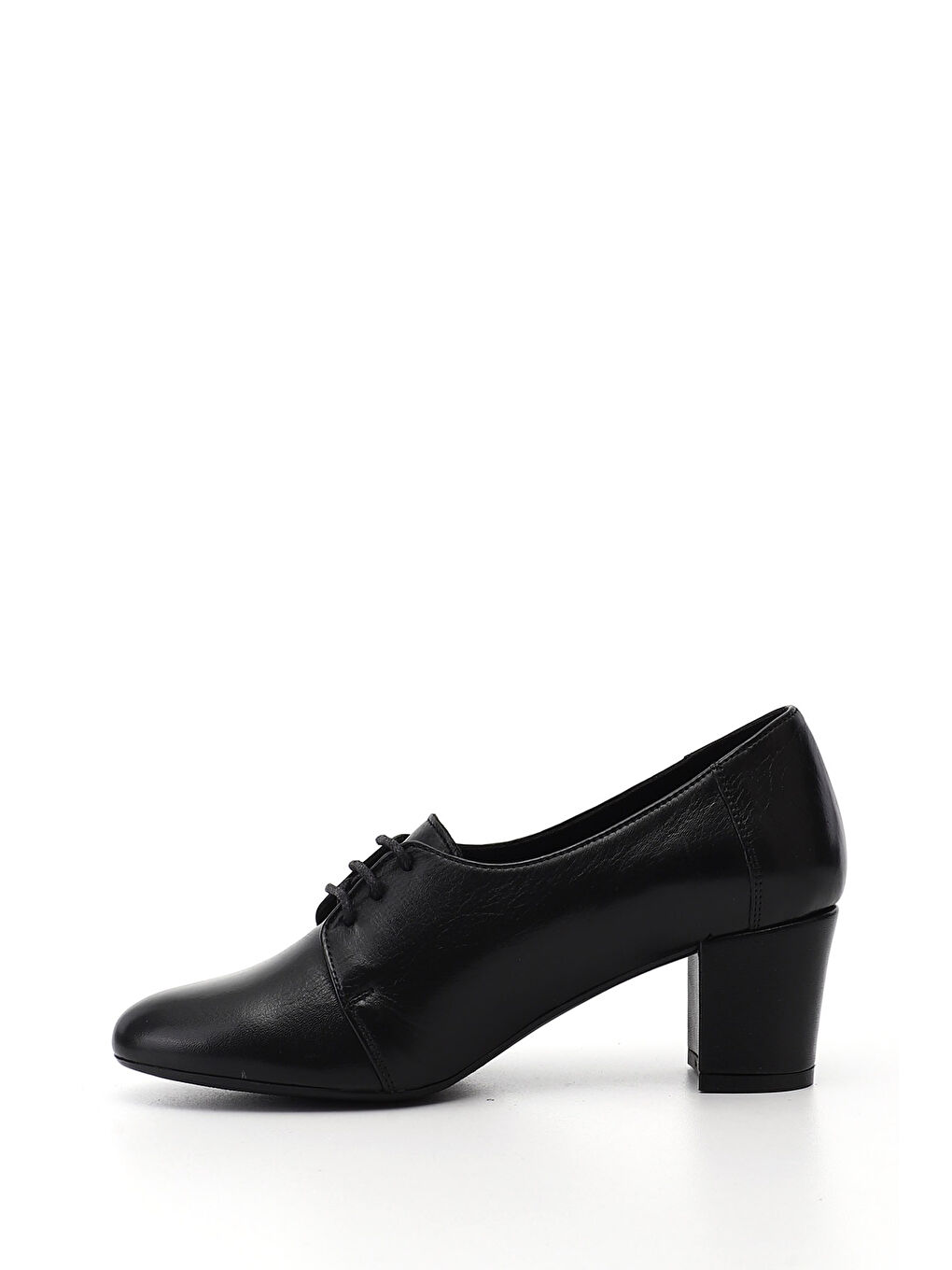 Siyah Kadın SİYAH Bağcıklı Kalın Topuklu Hakiki Deri Oxford Ayakkabı-2