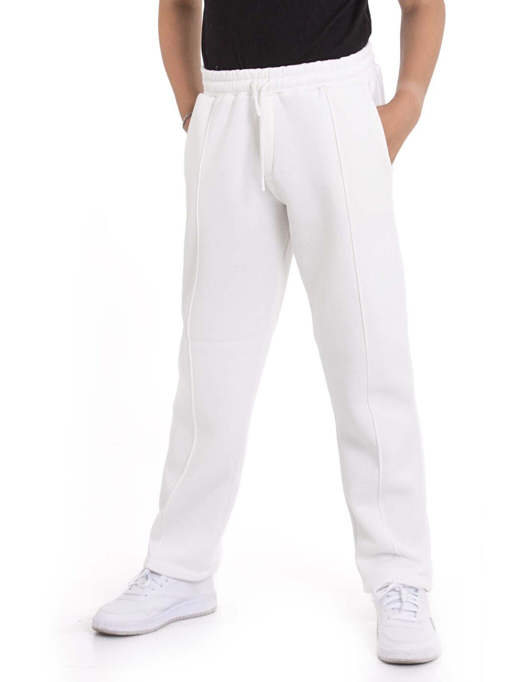 Beyaz Erkek Çocuk Çima Detaylı Şardonlu Eşofman Altı 21470