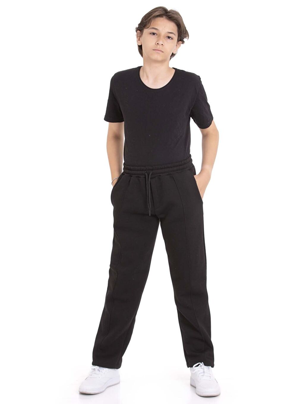 Siyah Erkek Çocuk Çima Detaylı Şardonlu Eşofman Altı 21469-1