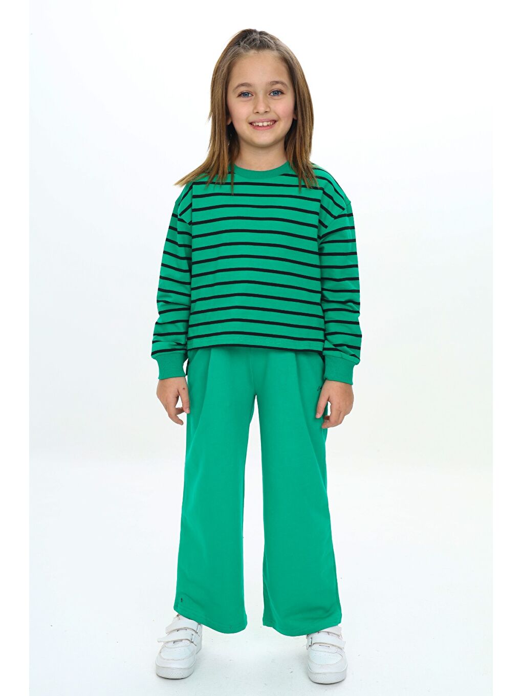 Yeşil Kız Çocuk Çizgili Eşofman Takım