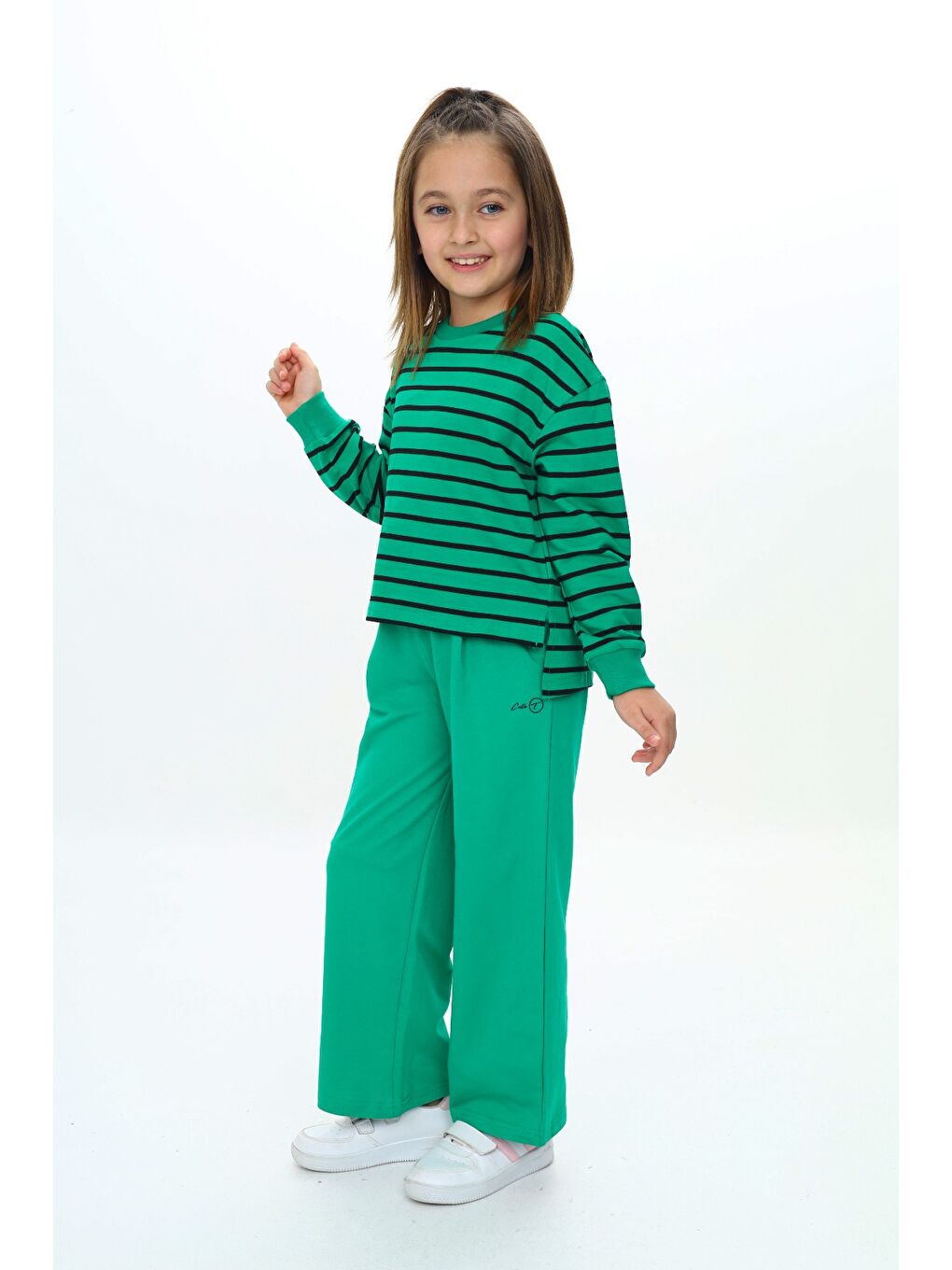 Yeşil Kız Çocuk Çizgili Eşofman Takım-1