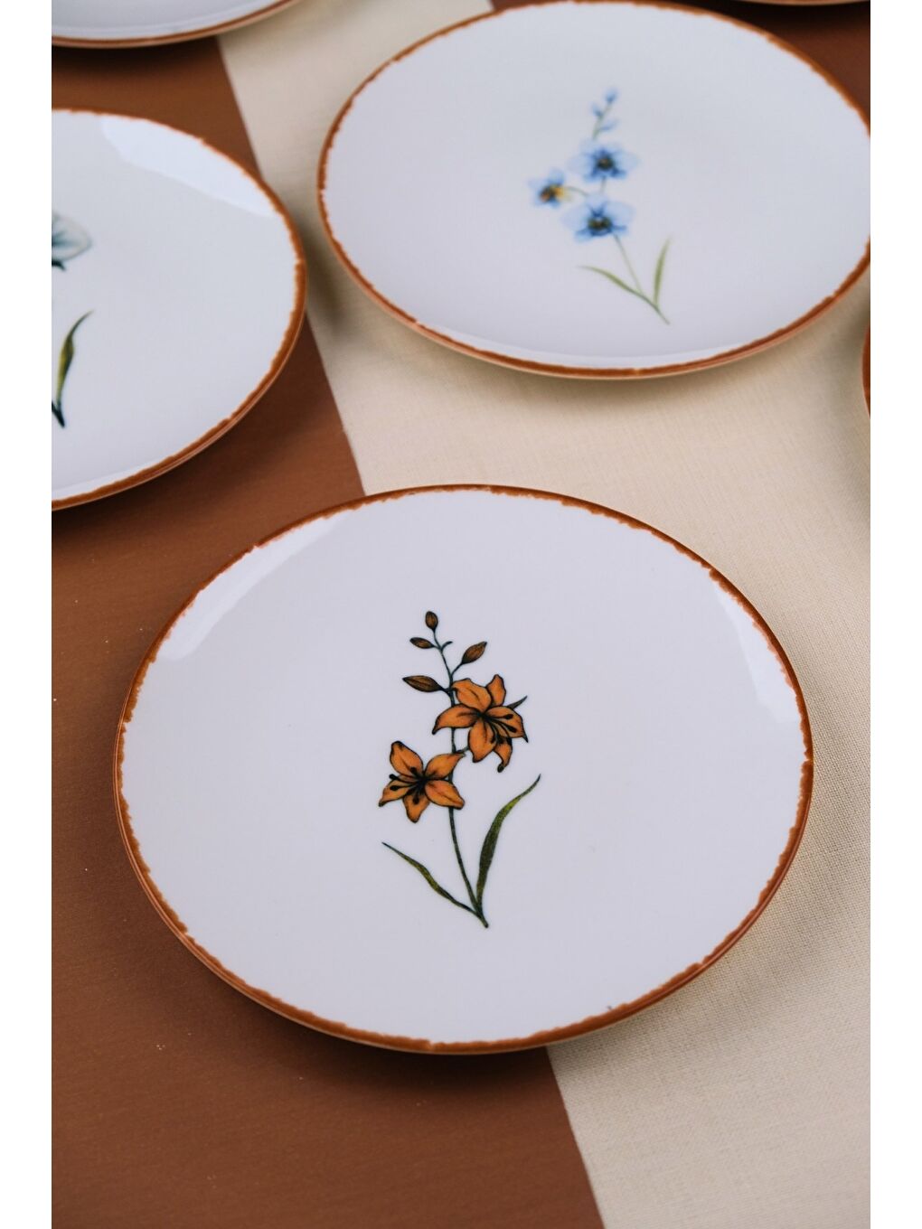 Karışık Porselen Azelya Karma Pasta Tabağı Seti 19,50cm 6 Kişilik 6 Parça-5