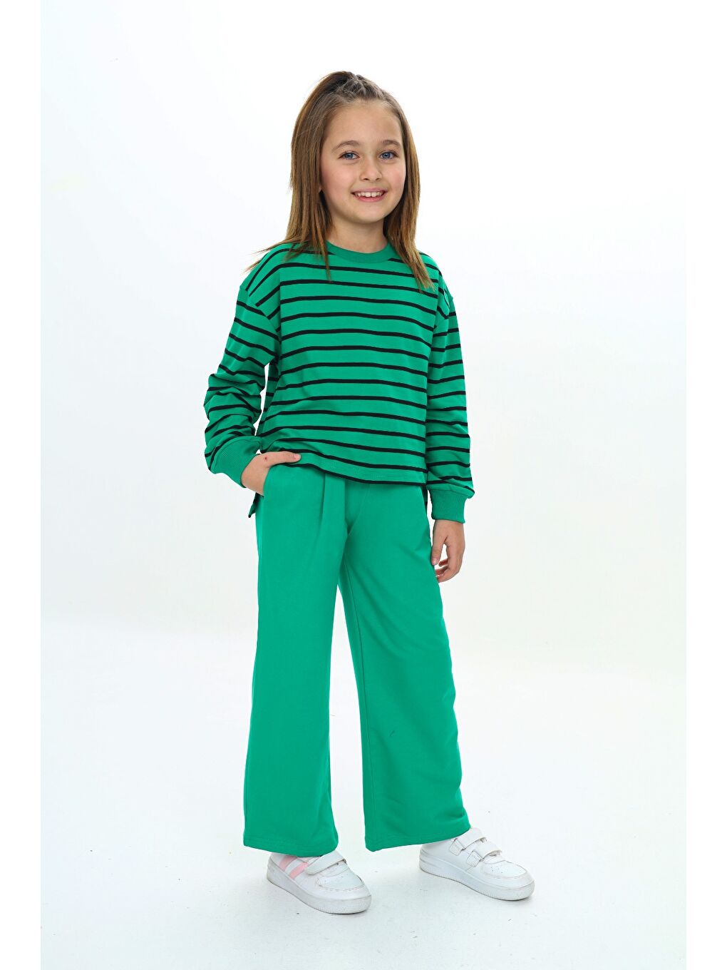 Yeşil Kız Çocuk Çizgili Eşofman Takım-2