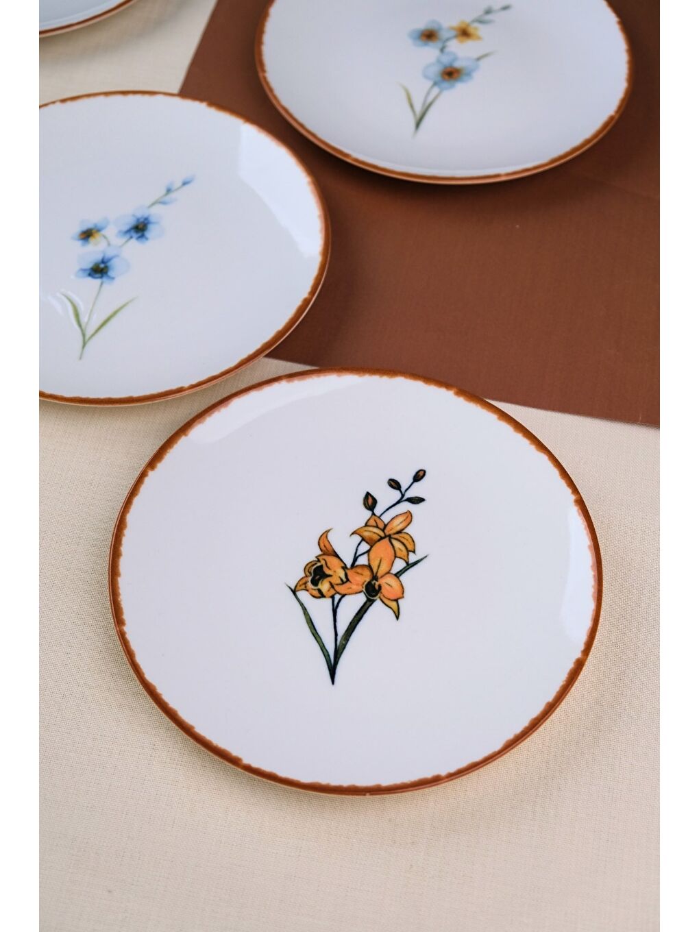 Karışık Porselen Azelya Karma Pasta Tabağı Seti 19,50cm 6 Kişilik 6 Parça-6