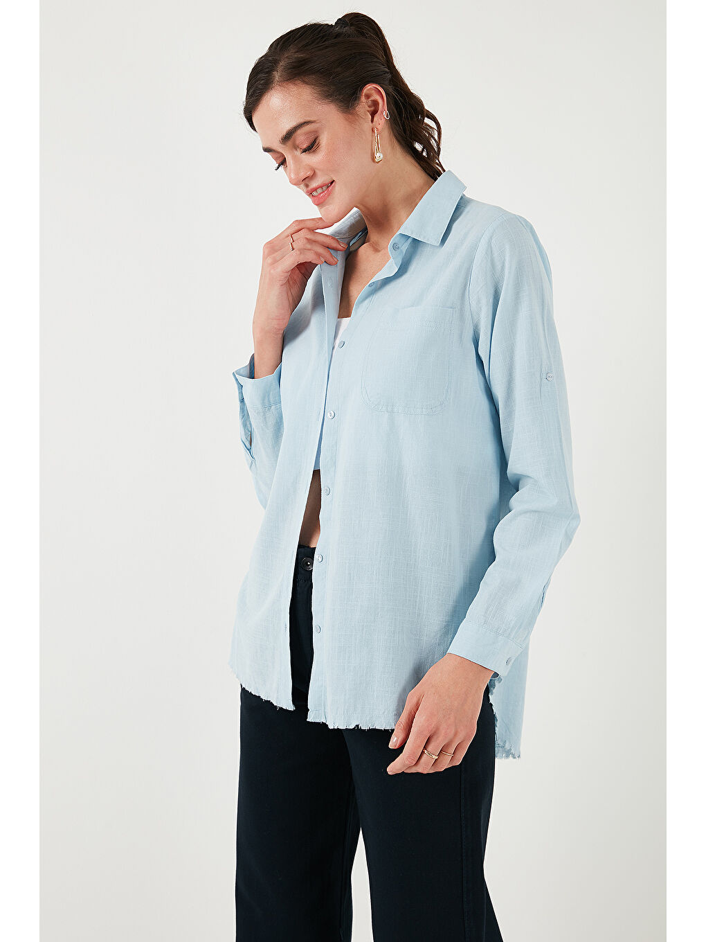 Lela Mavi Pamuklu Regular Fit Cepli Gömlek Cf25S16992 - 2