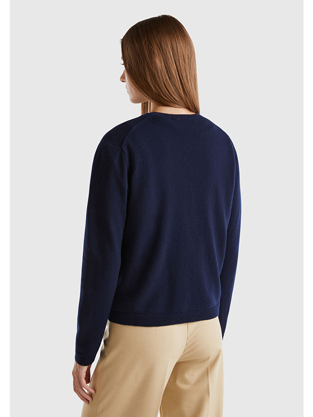 Kadın Lacivert Bisiklet Yaka %İnci Düğmeli Merino Hırka-1