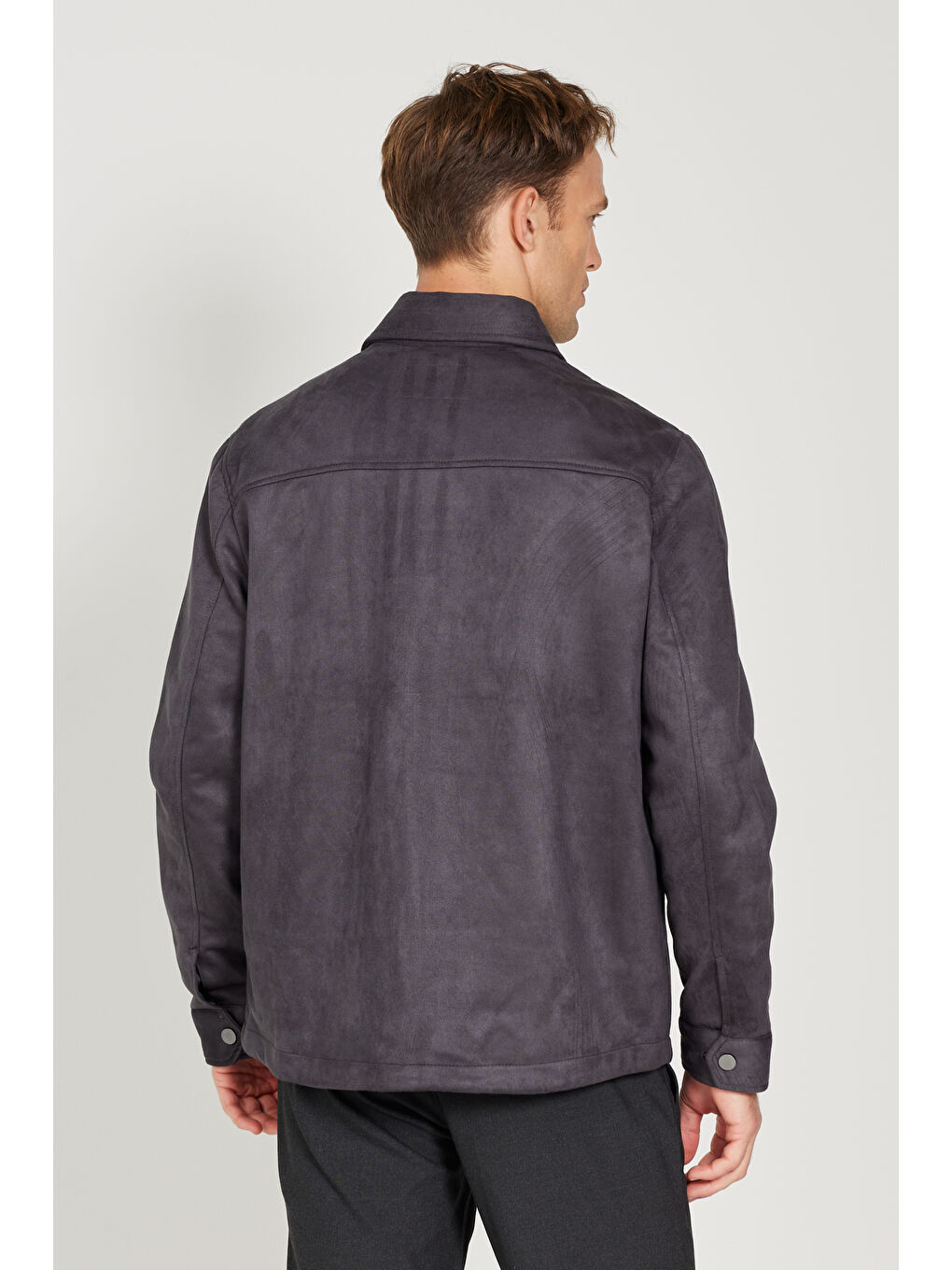 Erkek Antrasit Standart Fit Normal Kesim Gömlek Yaka Yağlı Görünümlü Mont-6