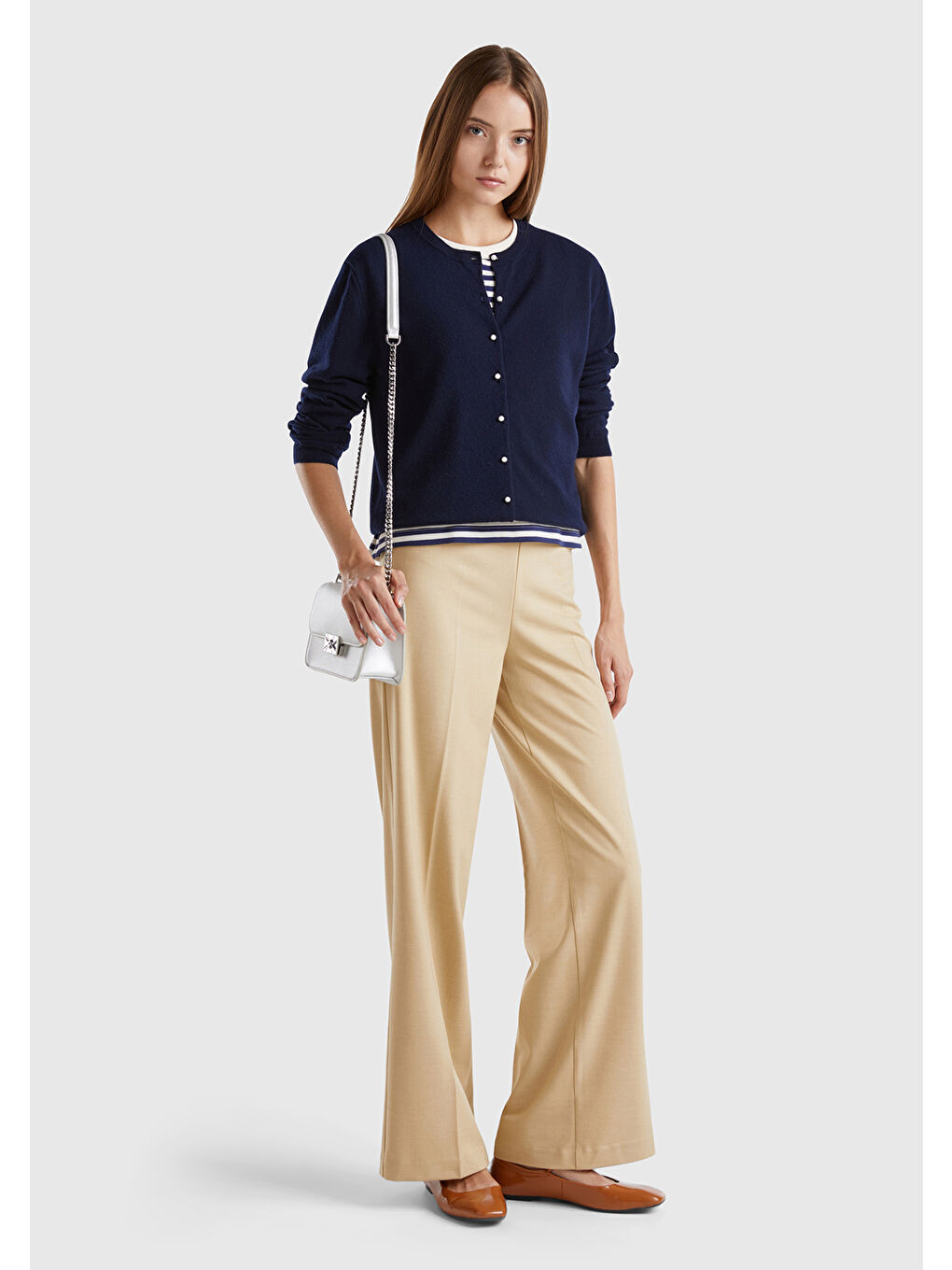 Kadın Lacivert Bisiklet Yaka %İnci Düğmeli Merino Hırka-2